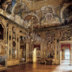 Collocata negli Appartamenti di Mezzogiorno di Palazzo Carignano, la Sala delle Stagioni deve il nome alle allegorie poste sulle porte. La volta, con scene della vita di Ercole, fu affrescata tra il 1699 e il 1703 dal pittore lombardo Stefano Maria Legnani detto il Legnanino insieme alla sua bottega. La boiserie, in foglia d’oro su specchio, ne esaltava la destinazione a sala di rappresentanza.