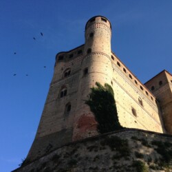 Foto di Massimiliano Romanelli<br>Il Castello di Serralunga d’Alba è costituito da un massiccio corpo centrale allungato, il palacium, rinforzato da una torre cilindrica e da una torretta pensile di avvistamento, e affiancato ad una torre a base quadrata. A caratterizzare l’architettura trecentesca del complesso compaiono archetti rampanti, monofore, bifore, buche pontaie regolari e un cammino di ronda sommitale, protetto da merli e poi coperto dal tetto.