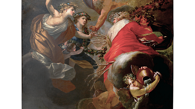 Giovanni Battista Brambilla (attrib.), Allegoria delle Quattro Stagioni, ultimo quarto del XVII secolo, olio su tela, 349x225 cm, Villa della Regina, Torino.